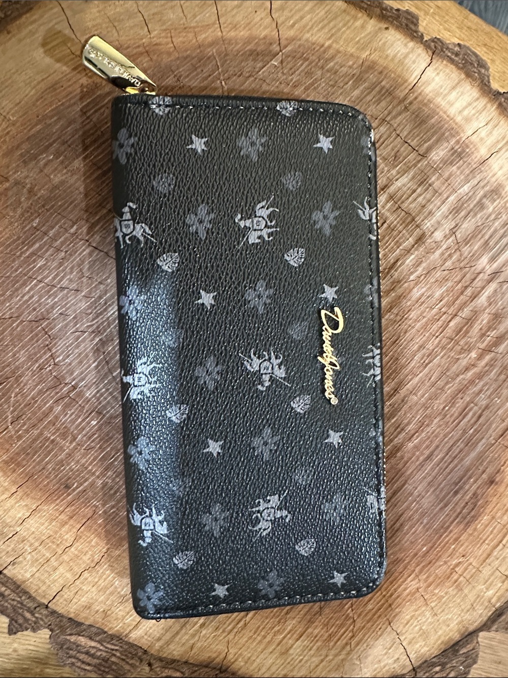 David Jones Paris - Black Zip-Around Patterned Wallet with Silver Knight Motifs